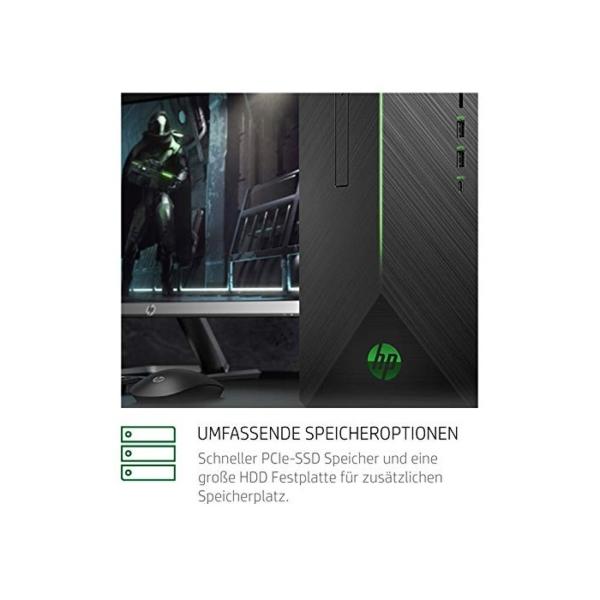 HP Pavilion Gaming 690-0515ng Desktop PC (Intel Core i7-8700, 256 GB SSD + 1 TB HDD, 16 GB DDR4 (2X 8 GB), Nvidia GeForce GTX 1060 6GB DDR5, Windows 10) schwarz / grün