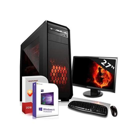 SYSTEMTREFF® Basic Gaming Komplett PC Set AMD Ryzen 5 PRO 4650G 6x4.3GHz | AMD RX Vega 7 4K | 512GB M.2 + 1TB HDD | 8GB DDR4 RAM | Windows 11 | 27 TFT Monitor | Desktop Paket Computer für Gamer