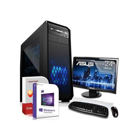 Multimedia Gaming PC mit Monitor AMD A10-8770 Pro 4x3.8GHz |ASUS Board|24 Zoll TFT|8GB DDR4|120GB SSD 1000GB HDD|Radeon R7 Series HDMI|DVD-RW|USB 3.0|SATA3|Sound|Windows 10 Pro|GigabitLan