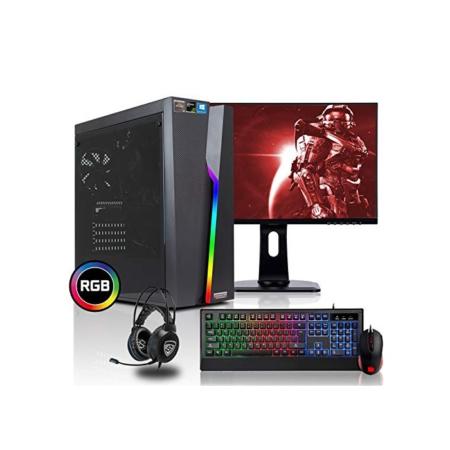 dcl24.de [11677] Gaming Komplett PC Set Bolt RGB AMD Ryzen 3-3200G 4x3.6 GHz - 240GB SSD & 1TB HDD, 16GB DDR4, GTX1650 Super 4GB, 27 Zoll G TFT Maus Tastatur Headset WLAN Windows 10 Pro
