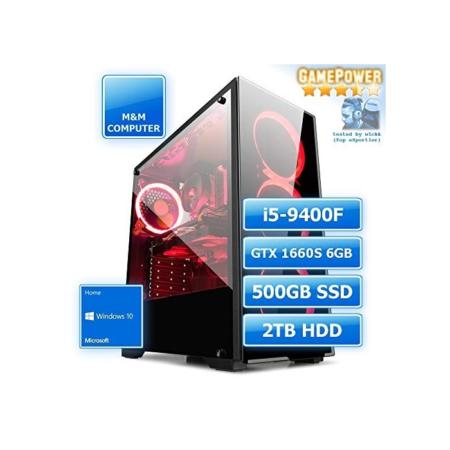M&M Computer Dresden Gamer PC VLINE, Intel Core i5-9400F 6 Kerne, GTX1660 Super 6GB Gamer, 480GB SSD, 2TB HDD, 16GB DDR4 RAM 2666MHz, MS-Windows 10, sehr preiswert