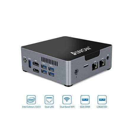 AWOW Mini PC AK34 Windows 10 6GB DDR4 128GB SSD Micro Desktop Computer, Intel Celeron J3455 4K HD/2.4G+5G WiFi/BT 4.2/Dual LAN/HDMI*2