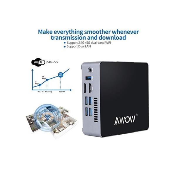 AWOW Mini PC AK34 Windows 10 6GB DDR4 128GB SSD Micro Desktop Computer, Intel Celeron J3455 4K HD/2.4G+5G WiFi/BT 4.2/Dual LAN/HDMI*2