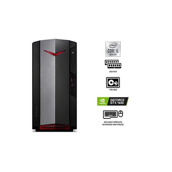 Acer Nitro N50-610 Gaming Desktop PC (Intel Core i5-10400F, 8GB RAM, 1TB HDD, NVIDIA GTX 1650, kabellose Tastatur und Maus, Windows 10, schwarz)