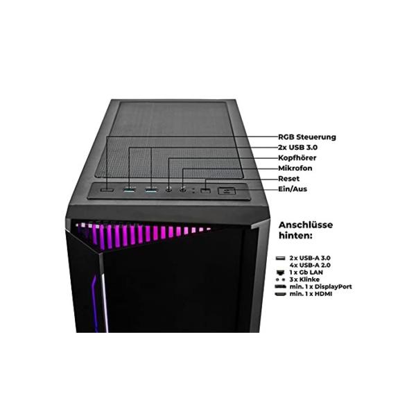 dcl24.de Gaming PC [16195] Intel i7-9700F 8x4.7 GHz Turbo - 1TB SSD, 16GB DDR4, GTX1650 4GB, WLAN, Windows 10 Pro Intel i7-9700F 8 x 4.70 GHz GTX1650, 16GB RAM, 1TB SSD