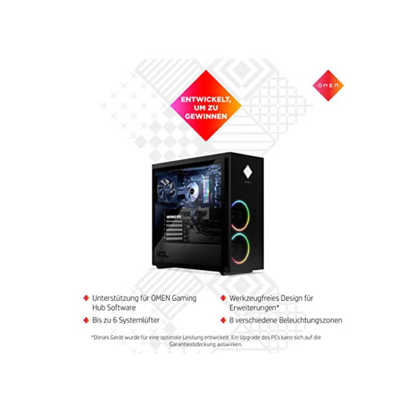 OMEN Gaming PC | AMD Ryzen 7 5800X | 32GB DDR4 RAM | 1TB SSD + 2TB HDD | NVIDIA GeForce RTX 3070Ti | Windows 11 Home | Schwarz | Seitenfenster | RGB-Lüfter | Flüssigkeitskühlung