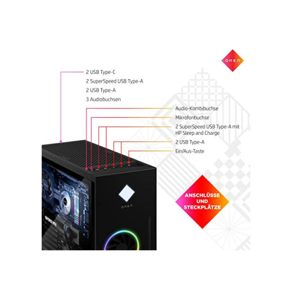 OMEN Gaming PC | AMD Ryzen 7 5800X | 32GB DDR4 RAM | 1TB SSD + 2TB HDD | NVIDIA GeForce RTX 3070Ti | Windows 11 Home | Schwarz | Seitenfenster | RGB-Lüfter | Flüssigkeitskühlung