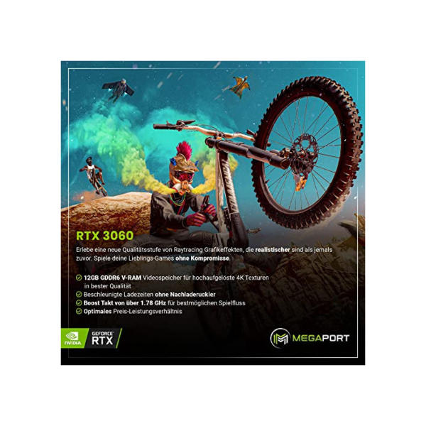 Megaport Gaming PC AMD Ryzen 5 4500 6X 3.60GHz • Nvidia GeForce RTX 3060 12GB • 16GB 3200MHz DDR4 RAM • 250GB M.2 SSD+1TB HDD • WLAN • Gamer PC • Gamer pc Computer Gaming rechner