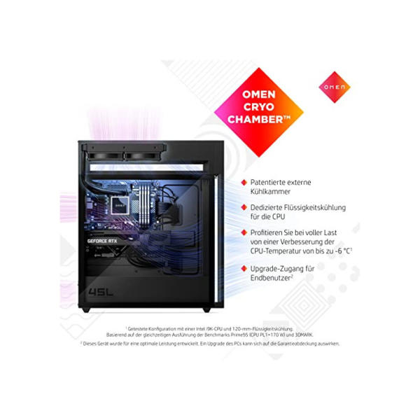 OMEN Gaming PC | Intel Core i9-12900K | 32GB RAM | 1TB SSD + 2TB HDD | NVIDIA GeForce RTX 3080Ti | Windows 11 | Schwarz | Seitenfenster | RGB-Lüfter | Flüssigkeitskühlung & OMEN Cryo Chamber