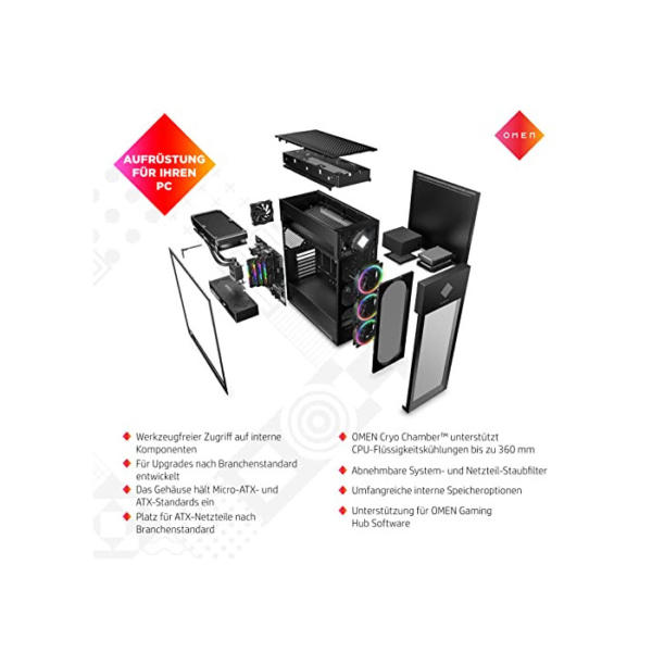 OMEN Gaming PC | Intel Core i9-12900K | 32GB RAM | 1TB SSD + 2TB HDD | NVIDIA GeForce RTX 3080Ti | Windows 11 | Schwarz | Seitenfenster | RGB-Lüfter | Flüssigkeitskühlung & OMEN Cryo Chamber