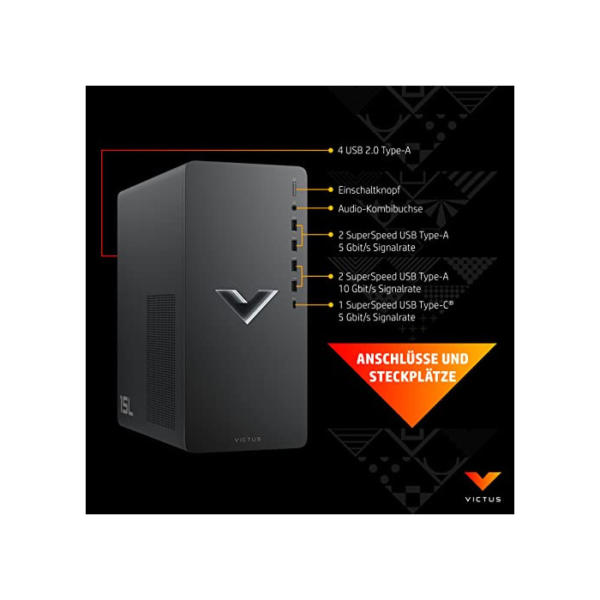 VICTUS by HP Gaming PC, Intel Core i5-12400F, 16GB DDR4 RAM, 512GB SSD + 1TB HDD, NVIDIA GeForce RTX 3060Ti, Windows 11 Home, Schwarz