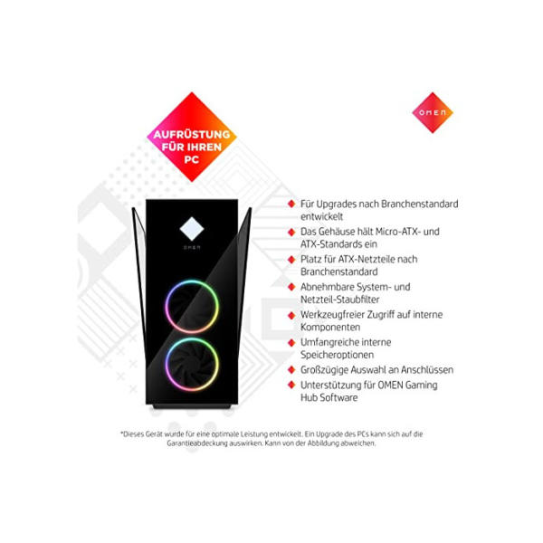 OMEN Gaming PC | AMD Ryzen 7 5800X | 32GB DDR4 RAM | 1TB SSD + 2TB HDD | NVIDIA GeForce RTX 3080 | Windows 11 Home | Schwarz | Seitenfenster | RGB-Lüfter | Flüssigkeitskühlung