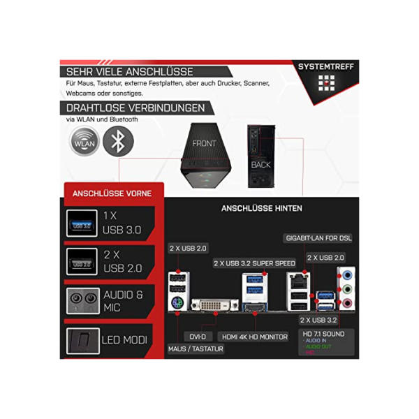 SYSTEMTREFF® Gaming PC AMD Ryzen 5 5600 6x4.4GHz | Nvidia GeForce RTX 3060 8 GB DX12 | 512GB M.2 NVMe + 1TB HDD | 16GB DDR4 RAM | Windows 11 | Desktop Computer Rechner für Gamer, Zocker & Streamer