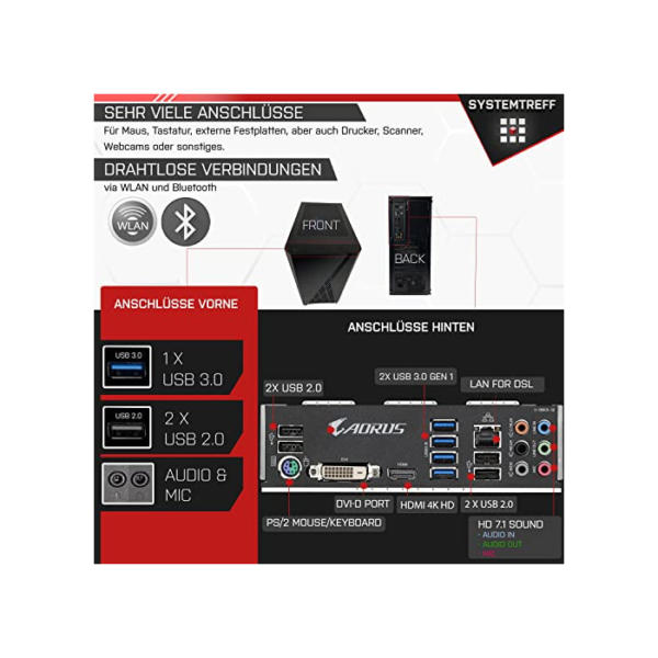 SYSTEMTREFF Gaming PC AMD Ryzen 5 5600X 6x4.6GHz | Nvidia GeForce RTX 3060 8 GB DX12 | 1TB M.2 NVMe + 1TB HDD | 32GB DDR4 RAM | WLAN Desktop Computer Rechner für Gamer, Zocker & Streamer