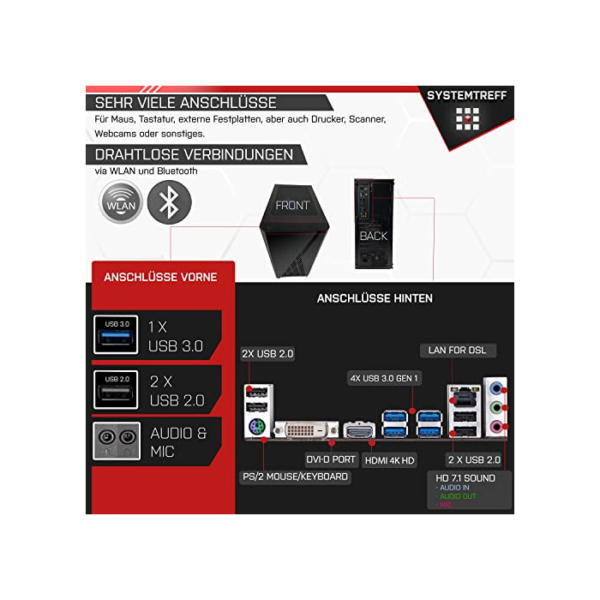 SYSTEMTREFF Basic Gaming PC AMD Ryzen 5 5600 6x4.4GHz | Nvidia GeForce RTX 3060 8 GB DX12 | 512GB M.2 NVMe + 1TB HDD | 32GB DDR4 RAM | WLAN Desktop Computer Rechner für Gamer, Zocker & Streamer