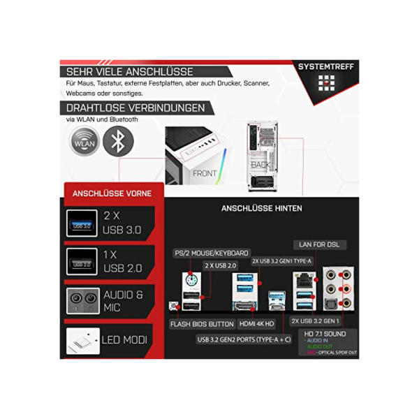 SYSTEMTREFF® High-End Gaming PC AMD Ryzen 9 5950X 16x4.9GHz | Nvidia GeForce RTX 4080 16GB DX12 | 1TB M.2 NVMe + 2TB HDD | 32GB DDR4 RAM | WLAN Desktop Computer Rechner für Gamer, Zocker & Streamer