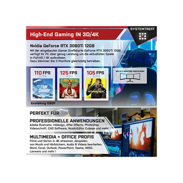 SYSTEMTREFF® High-End Gaming PC AMD Ryzen 9 5950X 16x4.9GHz | Nvidia GeForce RTX 4080 16GB | 1TB M.2 NVMe + 2TB HDD | 32GB DDR4 RAM | Windows 11 | Desktop Computer Rechner für Gamer, Zocker & Streamer