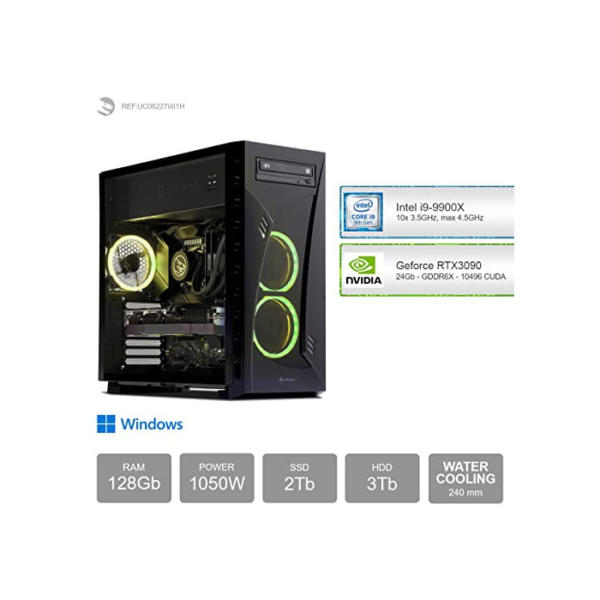 Sedatech Wasserkühlung Pro Gaming PC • Intel i9-9900X 10x 3.5GHz • Geforce RTX3090 • 128GB RAM • 2TB SSD M.2 • 3TB HDD • Windows 11 Pro • Desktop Computer