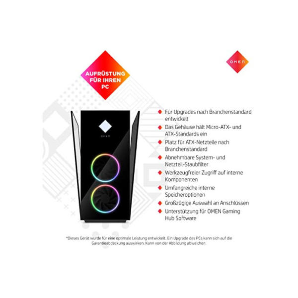 OMEN Gaming PC | AMD Ryzen 7 5800X | 16 GB DDR4 RAM | 512 GB HDD + 1TB SSD | NVIDIA GeForce RTX 3060 Ti | Windows 11 Home | schwarz | Seitenfenster | RGB-Lüfter | Flüssigkeitskühlung