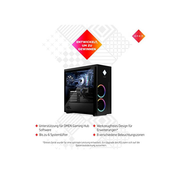 OMEN Gaming PC | AMD Ryzen 7 5800X | 16 GB DDR4 RAM | 512 GB SSD + 1 TB HDD | NVIDIA GeForce RTX 3070 | Windows 11 Home | Schwarz | Seitenfenster | RGB-Lüfter | Flüssigkeitskühlung