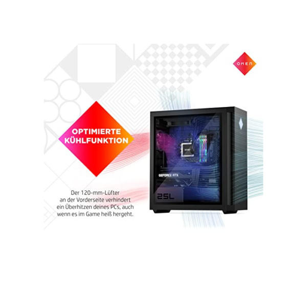 OMEN Gaming PC | Intel Core i7-12700F | 32 GB DDR4 RAM | 1 TB SSD + 1 TB HDD | NVIDIA GeForce RTX 3070 | Windows 11 Home | schwarz | Seitenfenster