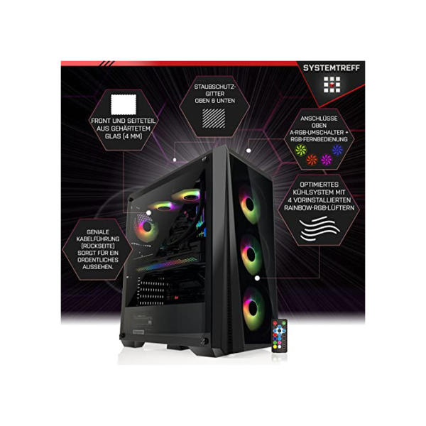 SYSTEMTREFF® Gaming PC AMD Ryzen 7 5800X 8x4.7GHz | AMD Radeon RX 6650 XT DX12 | 512GB M.2 NVMe + 1TB HDD | 16GB DDR4 RAM | WLAN Desktop Computer Rechner für Gamer, Zocker & Streamer