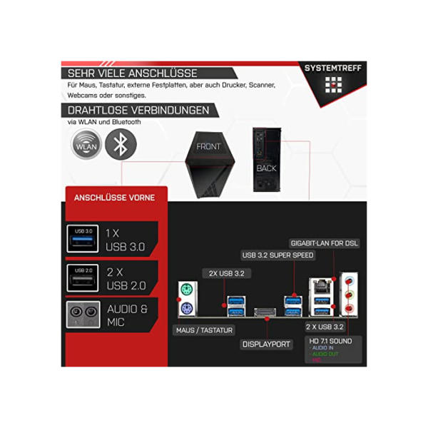 SYSTEMTREFF® Gaming PC Intel Core i7-11700K 8x5GHz | Nvidia GeForce RTX 3060 12 GB DX12 | 1TB M.2 NVMe + 1TB HDD | 16GB DDR4 RAM | WLAN Desktop Computer Rechner für Gamer, Zocker & Streamer