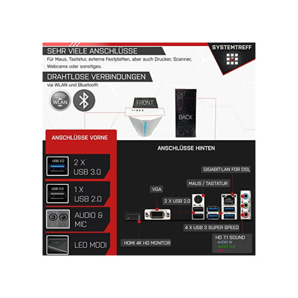 SYSTEMTREFF Gaming PC Intel Core i9-11900KF 8x5.3GHz | Nvidia GeForce RTX 3060Ti 8GB DX12 | 1TB M.2 NVMe + 1TB HDD | 32GB DDR4 RAM | WLAN Desktop Computer Rechner für Gamer, Zocker & Streamer