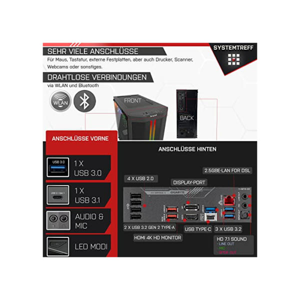 SYSTEMTREFF High-End Gaming PC Intel Core i9-12900K 16x5.2GHz | Nvidia GeForce RTX 4090 24GB DX12 | 2TB M.2 NVMe + 2TB HDD | 32GB DDR5 RAM | WLAN Desktop Computer Rechner für Gamer, Zocker & Streamer