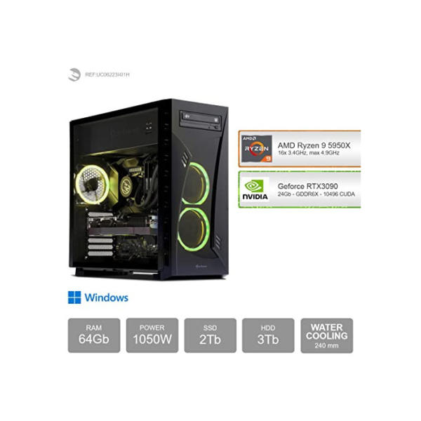 Sedatech PC Watercooling - AMD Ryzen 9 5950X, Geforce RTX3090, 64Gb RAM, 2Tb SSD M.2, 2Tb HDD, Windows 11
