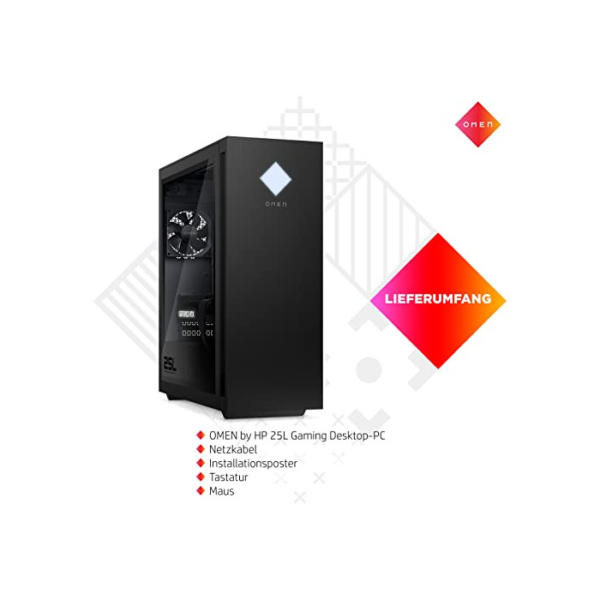 OMEN Gaming PC | Intel Core i7-12700F | 16 GB DDR4 RAM | 512 GB SSD + 1 TB HDD | NVIDIA GeForce RTX 3070 | Windows 11 Home | schwarz | Seitenfenster