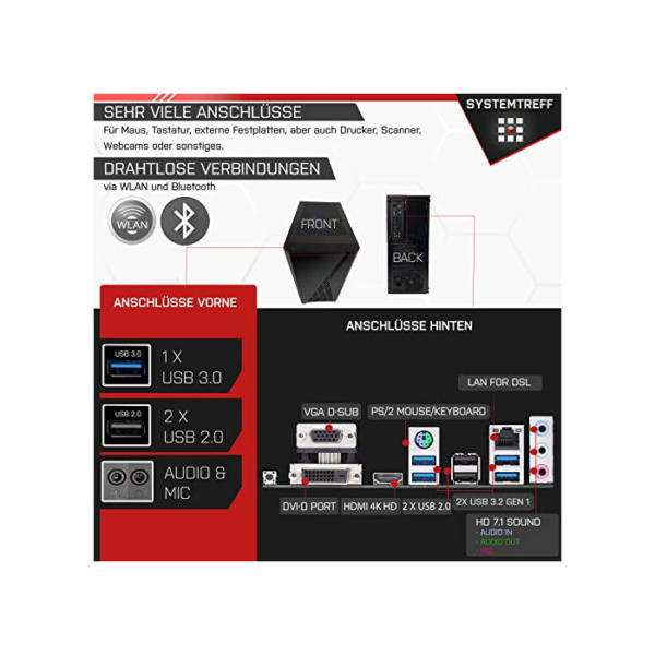 SYSTEMTREFF® Gaming PC AMD Ryzen 5 4500 6x4.1GHz | Nvidia GeForce RTX 3060 8 GB DX12 | 512GB SSD + 1TB HDD | 16GB DDR4 RAM | WLAN Desktop Computer Rechner für Gamer, Zocker & Streamer