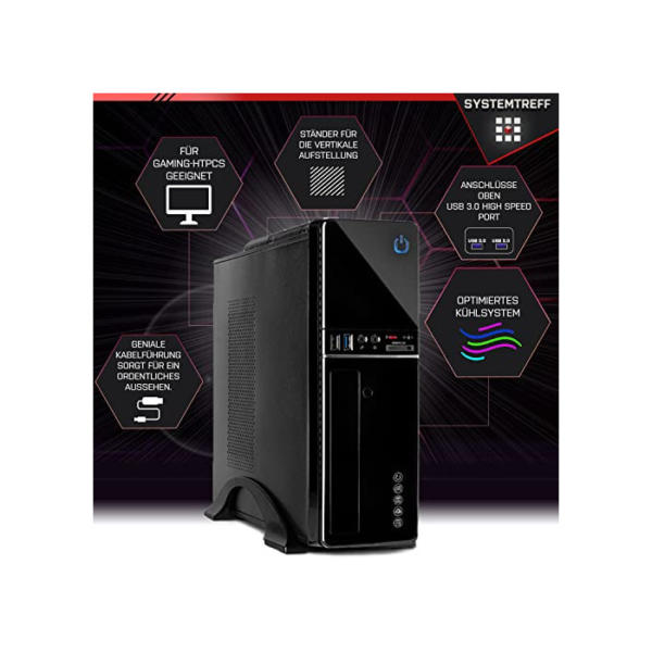 SYSTEMTREFF® Mini Office PC AMD Ryzen 3 4300G 4x4GHz | AMD RX Vega 6 4K HDMI DX12 | 256GB M.2 NVMe + 500GB HDD | 8GB DDR4 RAM | WLAN Silent Desktop Computer Rechner für Büro Business Multimedia