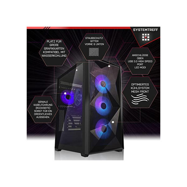 SYSTEMTREFF® Gaming Komplett PC Set AMD Ryzen 9 7900X 12x5.6GHz | Nvidia GeForce RTX 4090 24GB DX12 | 2TB M.2 NVMe + 2TB HDD | 16GB DDR5 RAM | WLAN Desktop Paket Computer für Gamer, Gaming