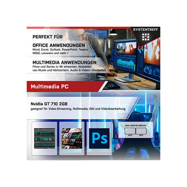SYSTEMTREFF® Office Komplett PC Set Intel Core i7-10700KF 8x3.8GHz | Nvidia Geforce GT 710 2GB | 256GB M.2 NVMe + 1TB HDD | 8GB DDR4 RAM | Desktop Paket Computer Rechner für Büro Business Multimedia