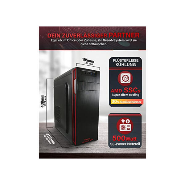 Greed® Ultra V2 PC mit AMD Ryzen 7 5700G - Schneller Rechner + Computer für Büro & Home Office mit 4,6 GHZ, 32GB RAM/Arbeitsspeicher - 1TB SSD + 1TB HDD - DVD+RW - USB3.1 - WLAN, inkl Windows 11 Pro Ultra | V2 AMD