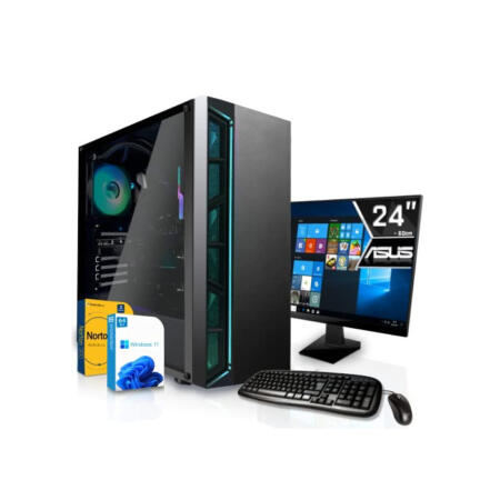 SYSTEMTREFF Basic Gaming Komplett PC Set AMD Ryzen 5 PRO 4650G 6x4.3GHz | AMD RX Vega 7 4K HDMI DX12 | 256GB M.2 NVMe + 1TB HDD | 8GB DDR4 RAM | WLAN Desktop Paket Computer für Gamer, Gaming