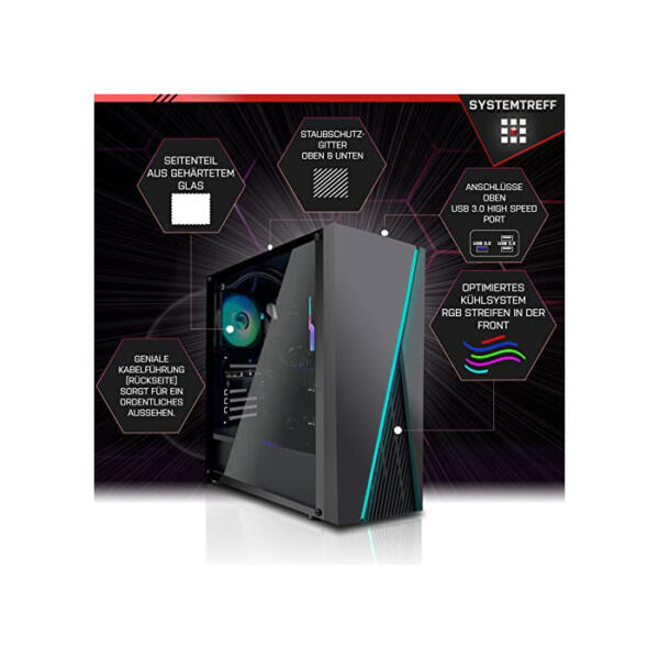 SYSTEMTREFF Gaming PC Intel Core i7-10700KF 8x5.1GHz | Nvidia GeForce RTX 3060 12 GB DX12 | 1TB M.2 NVMe + 1TB HDD | 32GB DDR4 RAM | WLAN Desktop Computer Rechner für Gamer, Zocker & Streamer
