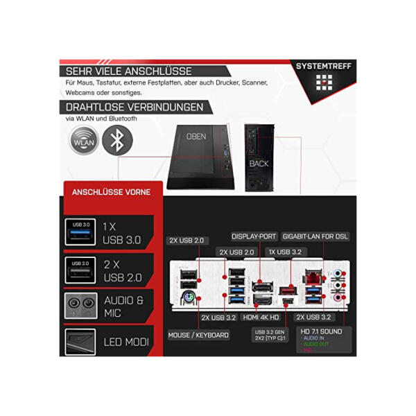 SYSTEMTREFF High-End Gaming PC Intel Core i9-12900K 16x5.2GHz | Nvidia GeForce RTX 3070 Ti 8GB DX12 | 1TB M.2 NVMe + 1TB HDD | 32GB DDR5 RAM | Desktop Computer Rechner für Gamer, Zocker & Streamer