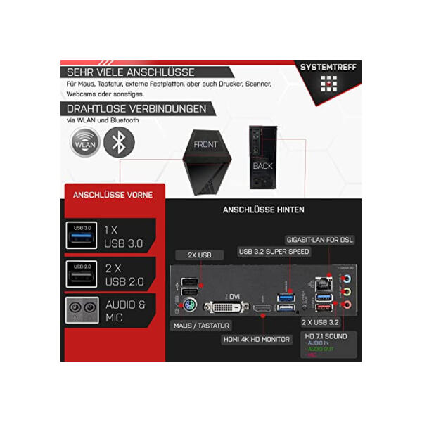 SYSTEMTREFF Gaming PC AMD Ryzen 7 5800X 8x4.7GHz | Nvidia GeForce RTX 3060 12 GB DX12 | 1TB M.2 NVMe + 1TB HDD | 32GB DDR4 RAM | WLAN Desktop Computer Rechner für Gamer, Zocker & Streamer