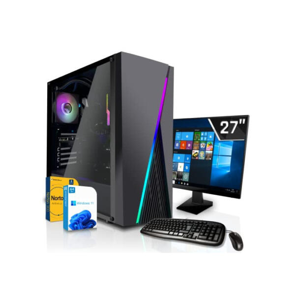 SYSTEMTREFF Basic Gaming Komplett PC Set AMD Ryzen 5 5600G 6x4.4GHz | AMD RX Vega 7 4K HDMI DX12 | 512GB M.2 NVMe + 1TB HDD | 16GB DDR4 RAM | WLAN Desktop Paket Computer für Gamer, Gaming