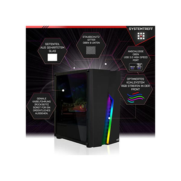 SYSTEMTREFF Basic Gaming PC AMD Ryzen 3 4300G 4x4GHz | AMD RX Vega 6 4K HDMI DX12 | 512GB M.2 NVMe + 2TB HDD | 16GB DDR4 RAM | WLAN Desktop Computer Rechner für Gamer, Zocker
