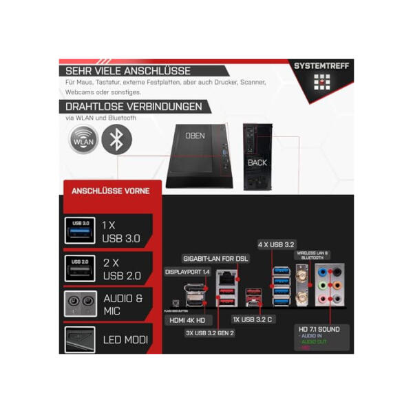SYSTEMTREFF® High-End Gaming PC AMD Ryzen 7 7800X3D 8x5GHz | Nvidia GeForce RTX 3070 Ti 8GB DX12 | 1TB M.2 NVMe + 2TB HDD | 32GB DDR5 RAM | WLAN Desktop Computer Rechner für Gamer, Zocker & Streamer