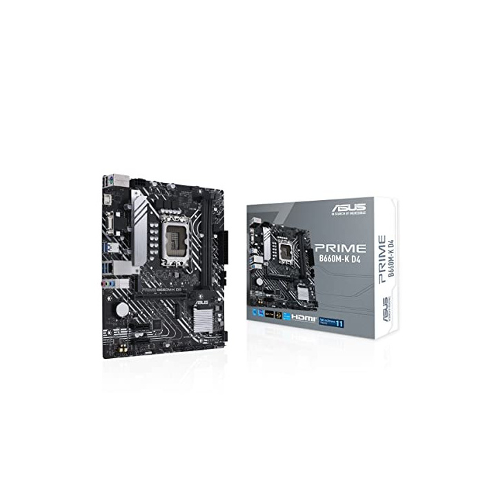 ASUS PRIME B660M-K D4 Gaming Mainboard Sockel Intel LGA 1700 (Intel B660, mATX, DDR4 Speicher, PCIe 4.0, 2x M.2, ASUS Lighting Control)
