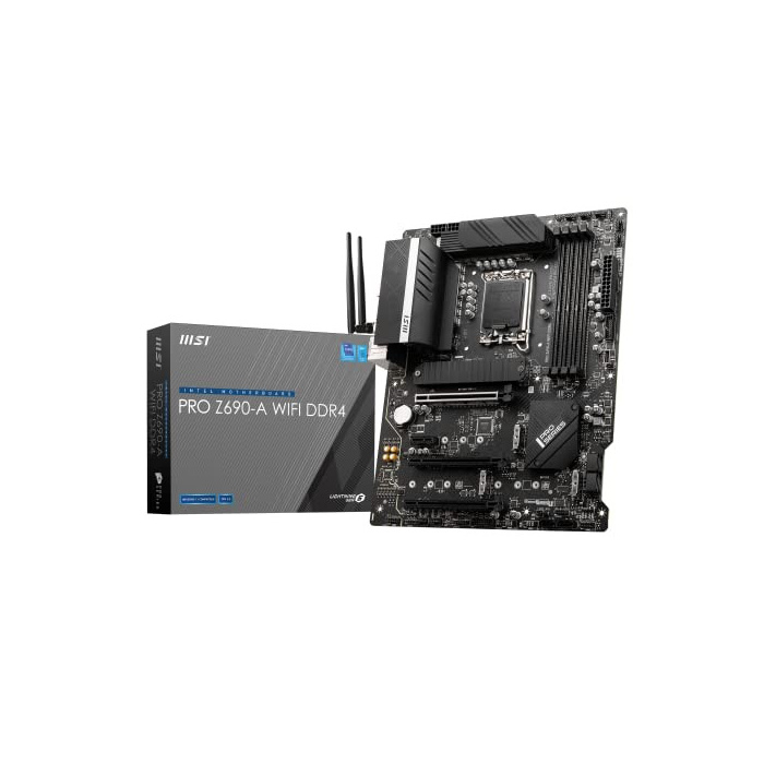 MSI PRO Z690-A WIFI DDR4 Mainboard ATX, unterstützt Intel Prozessoren 12. Generation, LGA 1700 - 14 Duet Rail 55A VRM, Memory Boost 5200MHz/OC, 1 x PCIe 5.0 x16, 3 x M.2 Gen4 x4, 2.5G LAN, Wi-Fi 6